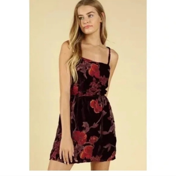 Honey Belle Red Floral Dress Velvet Spagetti Straps Size Small NWT - Picture 1 of 11